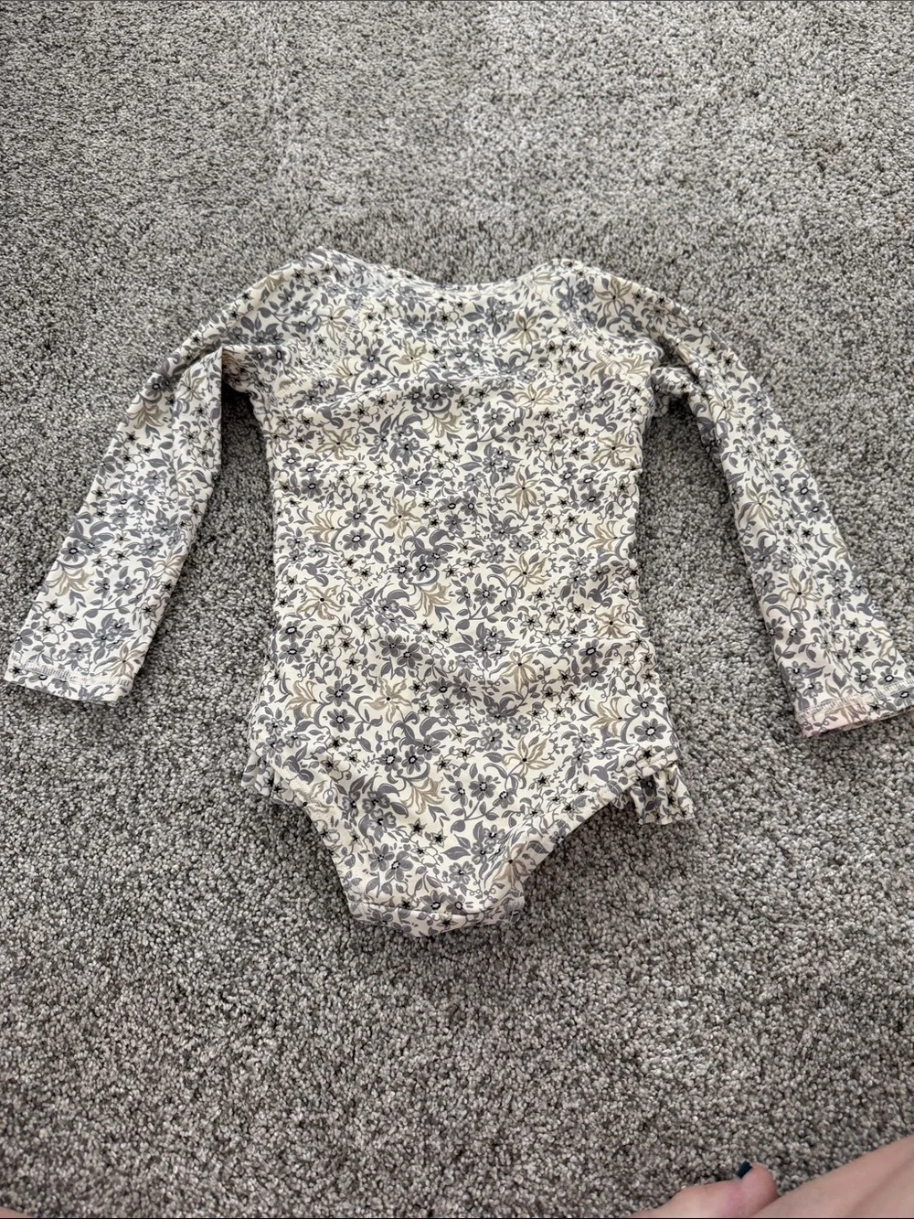 Rylee + Cru Cream and Navy Floral Long-Sleeve One-Piece Swim